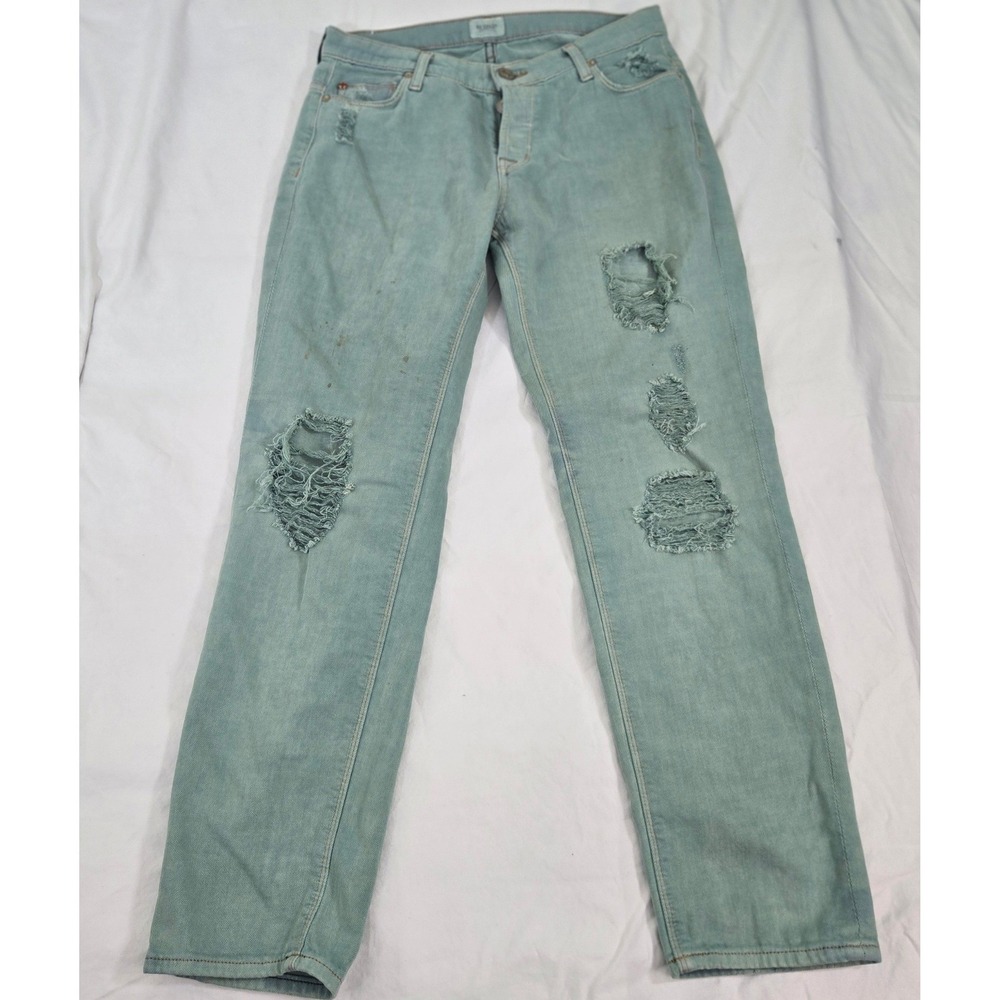 Hudson Leigh Boyfriend Jeans Womens 25 Made in USA Thrashed Distressed Ice Blue